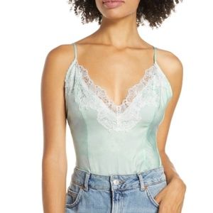 NWT Free People Luella Lace Trim Satin Bodysuit
